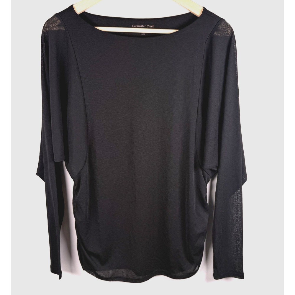 Coldwater Creek ‎ Long Sleeve Semi Sheer Layered Black Top Sz Med Whimsygoth